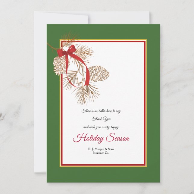 Red Ribbon Pinecones Holiday Card (Front)