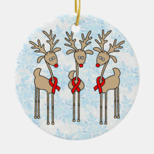 Red Ribbon Reindeer - AIDS & HIV Ceramic Tree Decoration