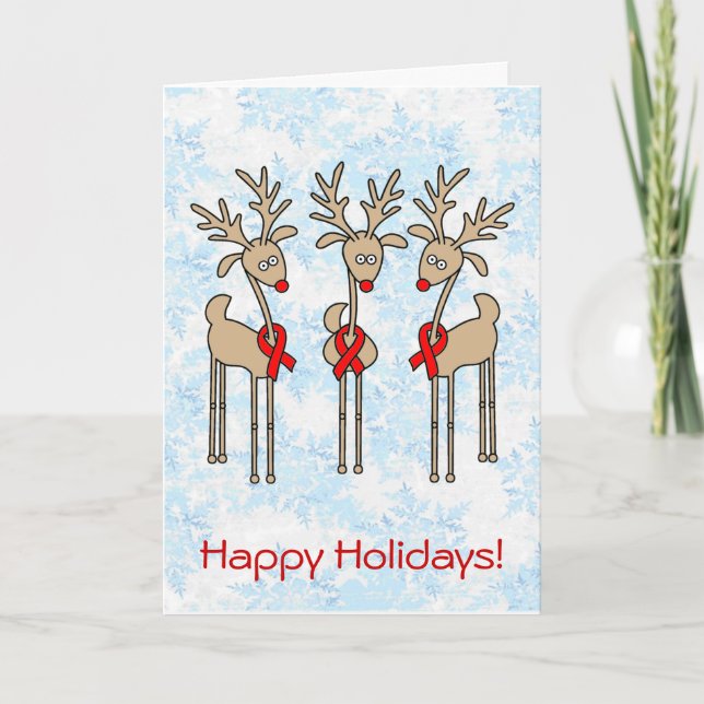 Red Ribbon Reindeer - AIDS & HIV Holiday Card (Front)
