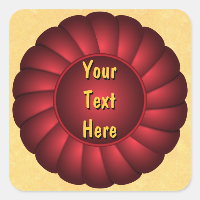 Red Ribbon Rosette to Personalise Square Sticker (Front)