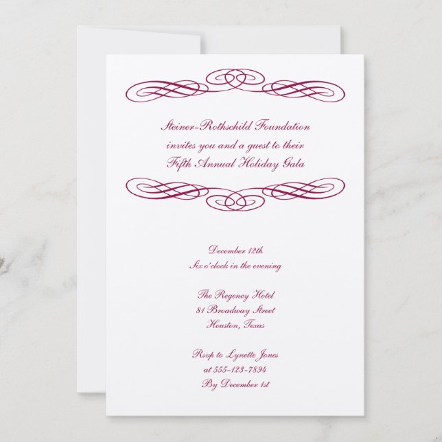 Red ribbon script corporate formal gala ball event invitation (Front)