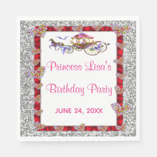 Red Ribbon Silver Glitter Royal Princess Birthday Napkin