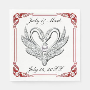 Red Ribbon Silver Swans Paper Napkins