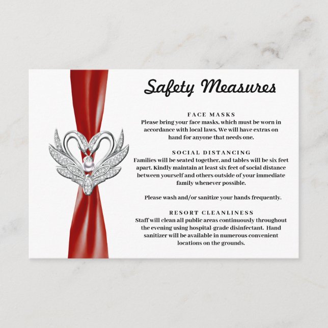 Red Ribbon Silver Swans Safety Measures Enclosure Card (Front)