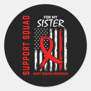 Red Ribbon Sister Heart Disease Awareness Flag Bac Classic Round Sticker