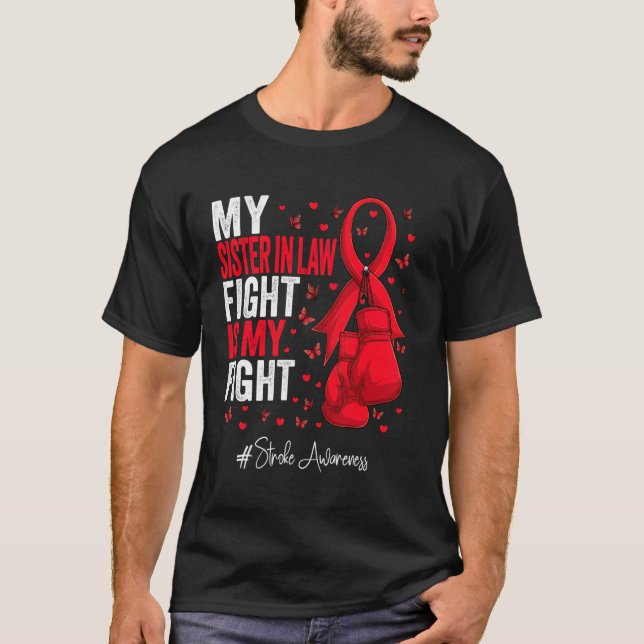 Red Ribbon Sister in law Stroke Awareness T-Shirt (Front)