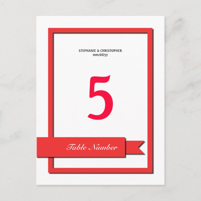 Red Ribbon Table Number Postcard (Front)