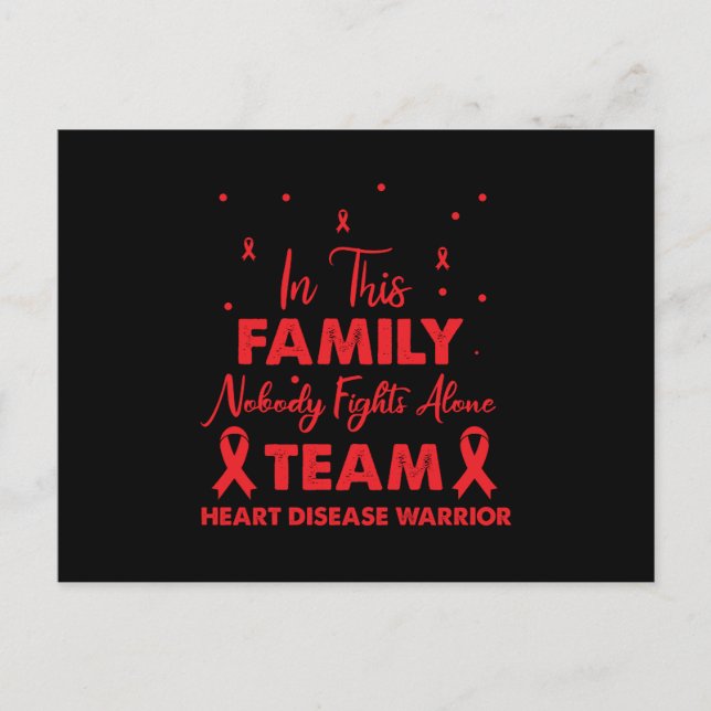 Red Ribbon Team Heart Disease Warrior Postcard (Front)