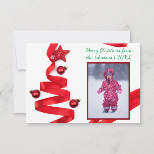 Red Ribbon Tree with Photo - 3x5 Christmas Card