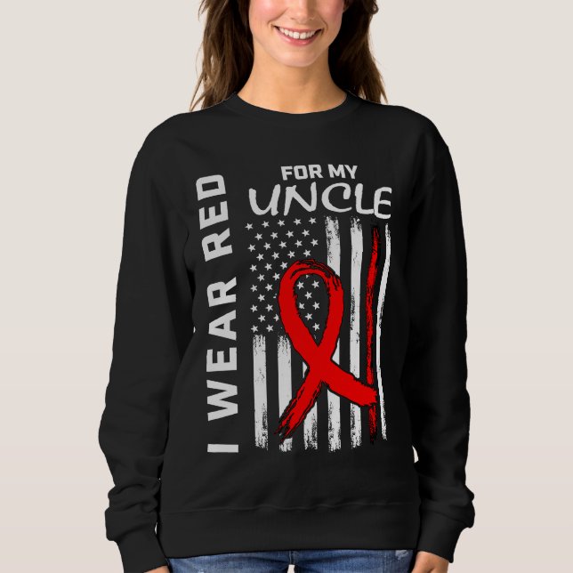 Red Ribbon Uncle Heart Disease Awareness American  Sweatshirt (Front)
