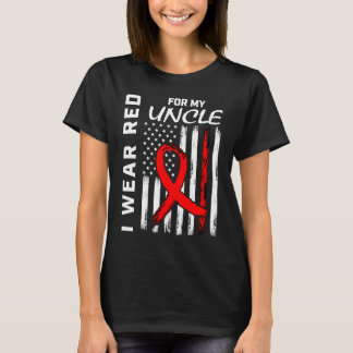 Red Ribbon Uncle Heart Disease Awareness American  T-Shirt