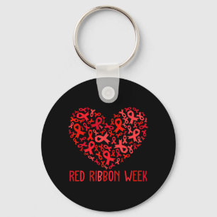 Red Ribbon Week Awareness Heart Ribbon Men Women R Key Ring