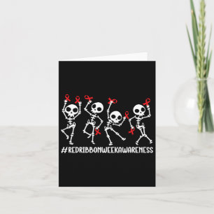 Red Ribbon Week Awareness Skeleton Halloween Women Card
