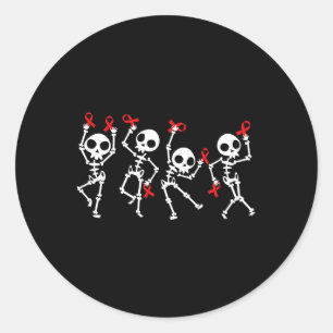 Red Ribbon Week Awareness Skeleton Halloween Women Classic Round Sticker