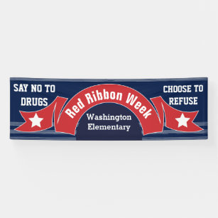 Red Ribbon Week - Drug Free Banner Blue White