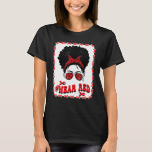 Red Ribbon Week Messy Bun Black Women Groovy Leopa T-Shirt