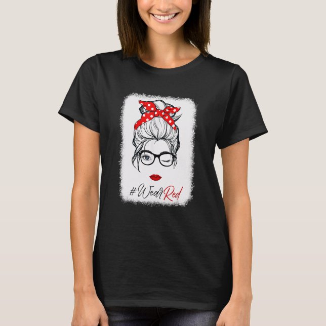 Red Ribbon Week Wink Eye Messy Bun Glasses Just Sa T-Shirt (Front)