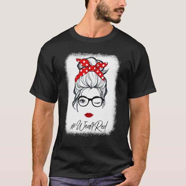 Red Ribbon Week Wink Eye Messy Bun Glasses Just Sa T-Shirt (Front)