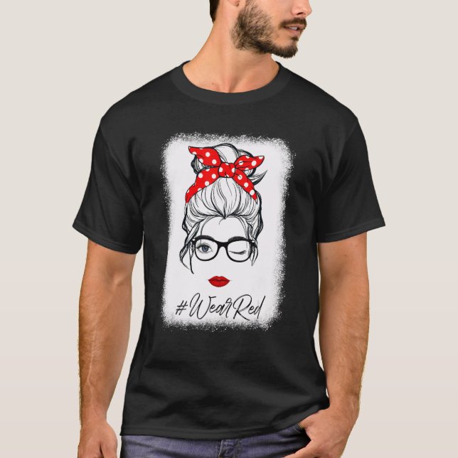 Red Ribbon Week Wink Eye Messy Bun Glasses Just Sa T-Shirt (Front)