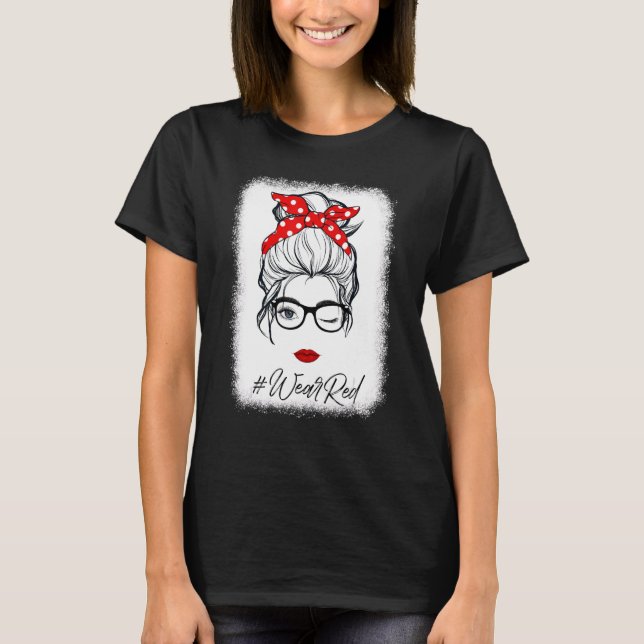 Red Ribbon Week Wink Eye Messy Bun Glasses Just Sa T-Shirt (Front)