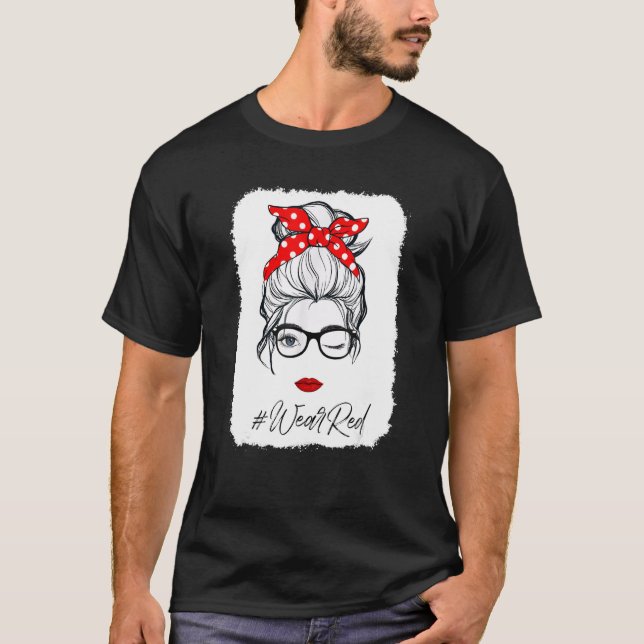 Red Ribbon Week Wink Eye Messy Bun Glasses Just Sa T-Shirt (Front)