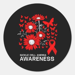 Red Ribbon With Daisy Flower Sickle Cell Anaemia A Classic Round Sticker