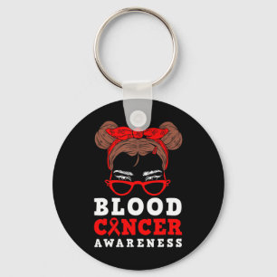 Red Ribbon Woman Messy Hair Blood Cancer Awareness Key Ring
