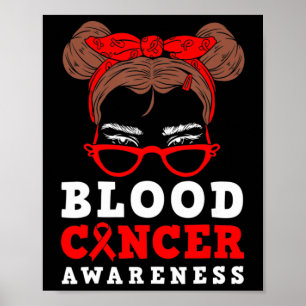 Red Ribbon Woman Messy Hair Blood Cancer Awareness Poster