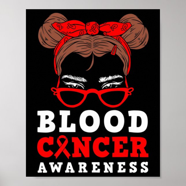 Red Ribbon Woman Messy Hair Blood Cancer Awareness Poster (Front)