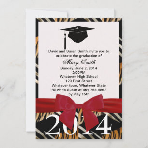 Red Ribbon Zebra And Tiger Graduation Invitation