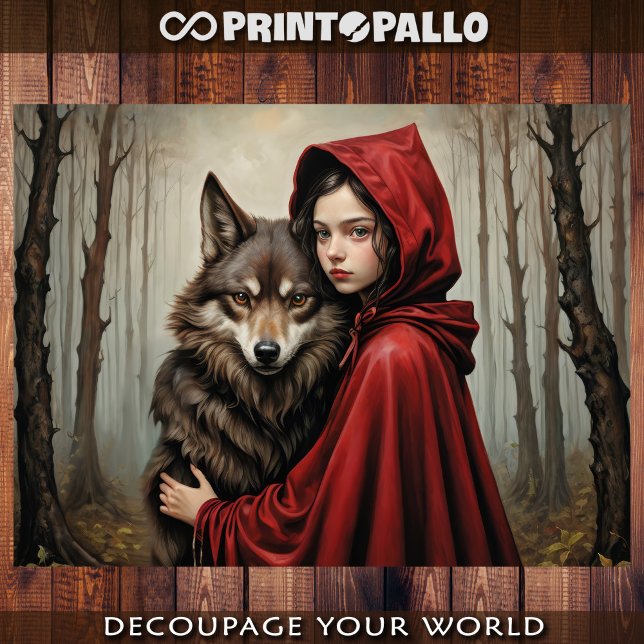 Red riding hood and truth about wolf - Decoupage Wrapping Paper Sheet (Creator Uploaded)