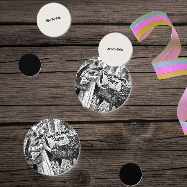 Red Riding Hood Black White Fairy tale Birthday Confetti (Black white Birthday table confetti with Red Riding hood and wolf fairy tale theme.)