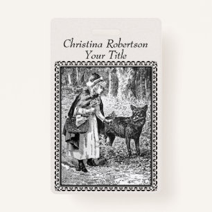 Red Riding Hood Black White Illustration Frame ID Badge