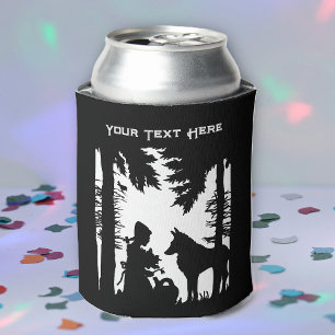 Red Riding Hood in Forest Trees Wolf Black White Can Cooler