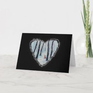 Red Riding Hood-like figure in a winter forest Holiday Card