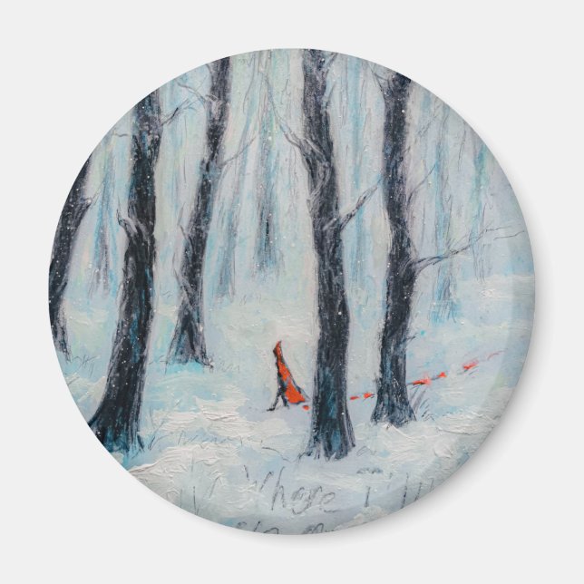 Red Riding Hood-like figure in a winter forest Magnet (Front)
