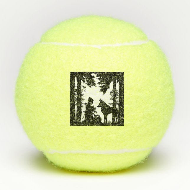 Red Riding Hood Under Trees in Grass with Wolf Tennis Balls (Front)