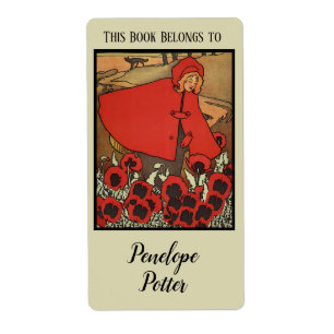 Red Riding Hood with Poppies and Wolf Bookplate
