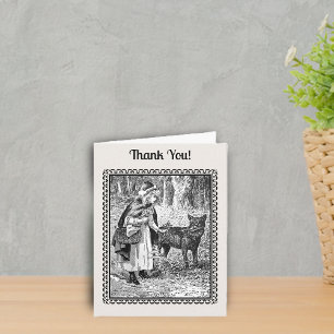 Red Riding Hood Wolf Under Trees Black White Thank You Card