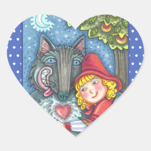 RED RIDING HOOD, WOLVES NEED HUGS TOO VALENTINE HEART STICKER