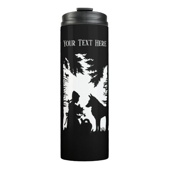Red Riding in Woods Trees Wolf Black Silhouette Thermal Tumbler (Front)
