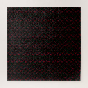 Red-Rimmed Hearts Pattern On Black, difficult Jigsaw Puzzle