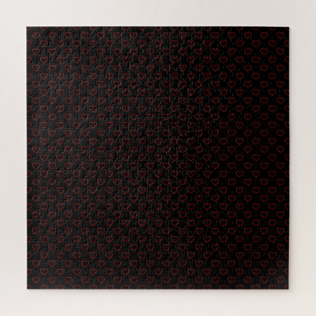 Red-Rimmed Hearts Pattern On Black, difficult Jigsaw Puzzle (Vertical)