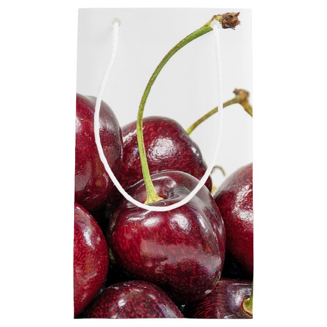 red ripe cherry macro small gift bag (Front)