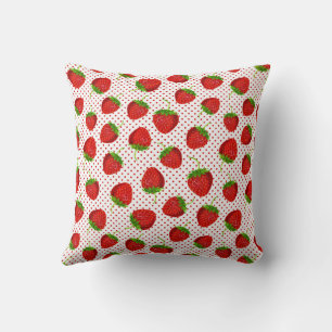 Red Ripe Strawberry and Dots Pattern Cushion