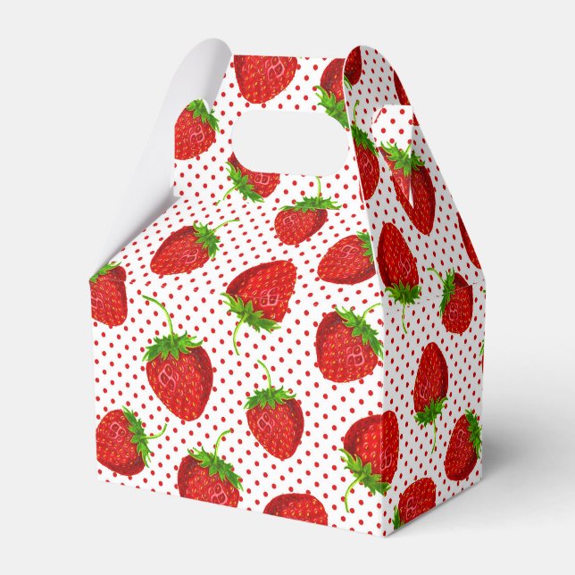 Red Ripe Strawberry and Dots Pattern Favour Box (Front Side)