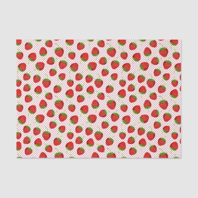 Red Ripe Strawberry and Dots Pattern  Tissue Paper (Front)