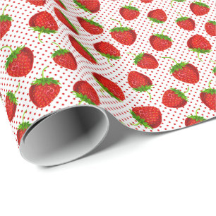 Red Ripe Strawberry and Dots Pattern  Wrapping Paper