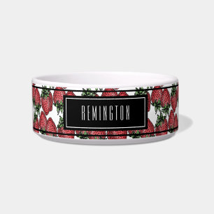 Red Ripe Strawberry Pattern Custom Pet Name  Bowl