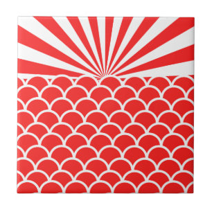 Red Rising Sun Japanese inspired pattern Tile